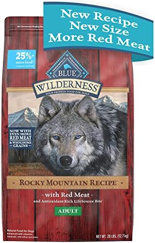  Blue Buffalo Wilderness Rocky Mountain Recipe High Protein Natural Adult Dry Dog Food, Red Meat With Grain 13 Lb Bag