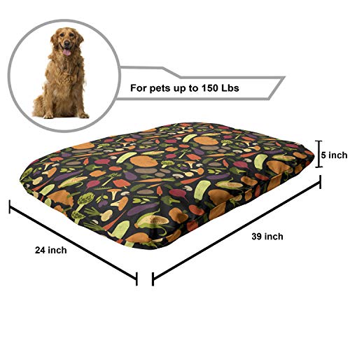  Lunarable Vegetable Pet Bed, Repeating Pattern With Various Healthy Fresh Foods On Dark Backdrop, Chew Resistant Pad For Dogs And Cats Cushion With Removable Cover, 24" X 39", Charcoal Grey Multicolor