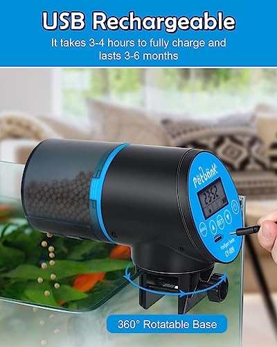  Petbank Automatic Fish Feeder - Rechargeable Timer Fish Feeder With USB Charger Cable, Fish Food Dispenser For Aquarium Or Fish Tank (CY-009 Blue)