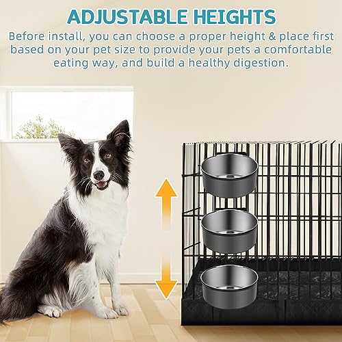  Hanging Pet Bowls,Dog Water & Food Bowls,2PCS Dog Grate Bowls,Stainless Steel Kneel Bowls With Clamp Holder For Cage, Crate, Kennel For Large/Medium/Small Pets (M(6.3"*2.6"+5.6"*2.4"), Gray)
