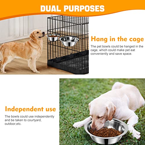  Dog Bowls, Dog Bowl For Crate, 2 Pack Pet Food Water Bowl Dog Bowls For Cage Hanging Non-Spill Feeder Bowls Stainless Steel Cat Pet Bowls With Clamp Holder Crate Feeder Dish For Puppy Dogs Cats Pets