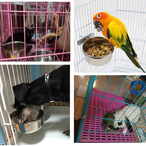  2 Packs, Pet Food Water Bowl With Clamp Holder Stainless Steel Coop Cup Hanging Feeder For Dog Bird Parrot Cat Rabbit, S&M