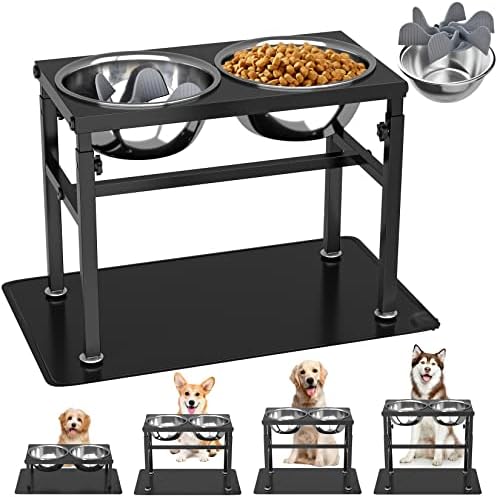  DiroPet Elevated Dog Bowls 4 Height Adjustable Raised Dog Bowl With 2 Stainless Steel Dog Food Bowls,Silicone Placemat,Non-Slip Stand For Large Medium Small Dogs And Pets