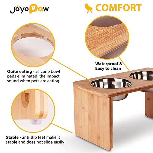  Elevated Dog Bowls, Bamboo Raised Dog Bowl For Large Dogs & Medium Dogs With 2 Stainless Steel Bowls (10'' Tall–48 Oz Bowl)