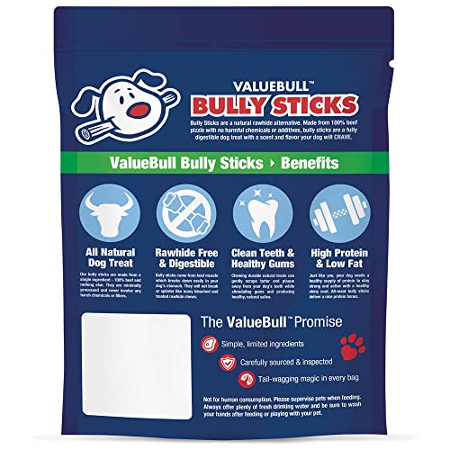  ValueBull Bully Sticks For Small Dogs, Extra Thin 6 Inch, 200 Count - All Natural Dog Treats, 100% Beef Pizzles, Single Ingredient Rawhide Alternative