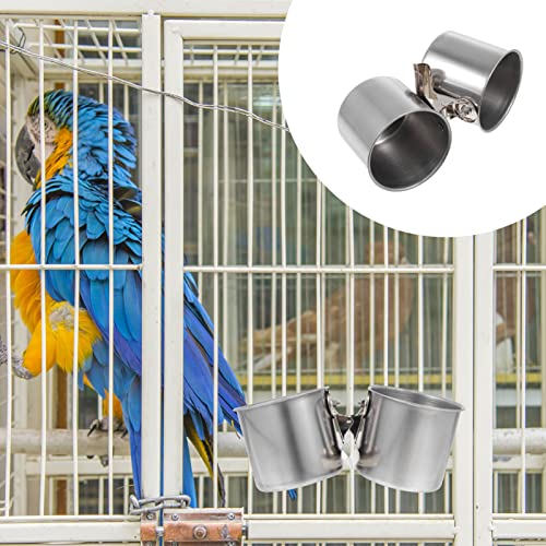  BIENKA 1pc Outdoor Pigeon Hanging African Water Cm Basket Food Feeding Gray Holder Attracting Bowl Cage Double Container Parrot With Birds Feeder Waterer Clip Supplies Drinking Stainless Bowl