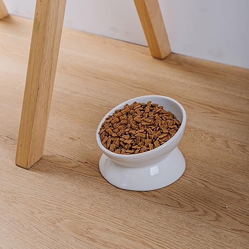  KITCHENLESTAR Cat Food Bowl 6", Elevated Tilted Cat Bowl, Raised Cat Bowls For Adult Cats Or Dogs, Ceramic Pet Food Water Dish 8 Oz, (White)