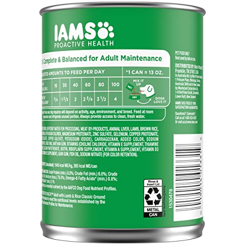 IAMS PROACTIVE HEALTH Adult Wet Dog Food Classic Ground With Lamb And Whole Grain Rice, Of 13 Oz.(Pack Of 12)