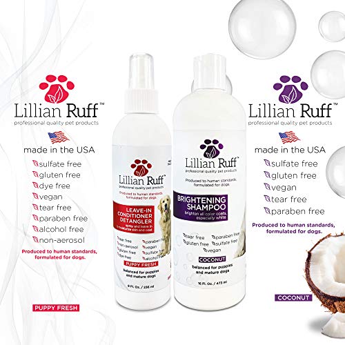  Lillian Ruff Ultra-Brightening Professional Whitening Shampoo For Dogs & Leave-in Dog Conditioner Detangler Spray Set - PH-Balanced Dog Whitening Shampoo & No Rinse Hydrating Dog Conditioning Spray
