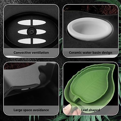  WAYUTO Reptile Hideout With Removable Sink Basin Reptile Hide Cave And 2pcs Leaf Reptile Food Dishes Water Bowl Reptile Feeding Plate For Lizards Geckos Snakes Turtles