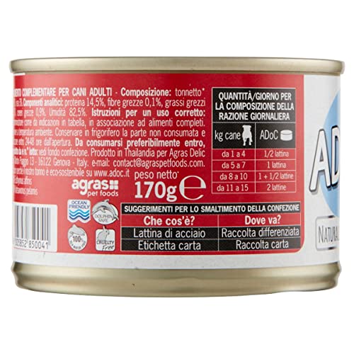  LQNQ ADoC Dog Cibo Umido Per Cani Mix 4 - Trancetti Di Tonnetto, Filetti Di Pollo, Anatra E Manzo - 24 Lattine Da 170gr