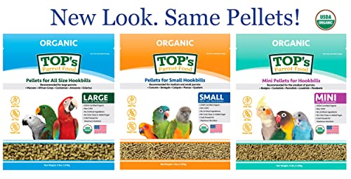  TOP's Parrot Food Mini Pellets Bird Food For Budgies, Cockatiels, Parrotlets, Lovebirds, Parakeets - Non-GMO, Peanut Soy & Corn Free, USDA Organic Certified - 4LBS