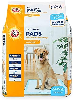  Arm & Hammer For Dogs Training Pads For Stay-at-Home Dogs | New & Improved Super Absorbent, Leak-Proof, Odor Control Quilted Dog Training Pads With Baking Soda | 75 Count Wee Wee Pads,White