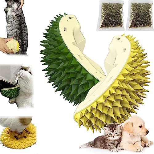 Durian-Shaped Cat Scratcher,Durian Multifunctional Toys,Cat Durian Shell Durian，Massaging And Removing Floating Hair Cat Dog Mint Toys (Green)