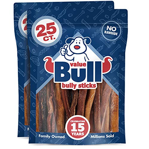  ValueBull Bully Sticks For Dogs, Medium 5-6 Inch, Varied Shapes, 50 Count - All Natural Dog Treats, 100% Beef Pizzles, Single Ingredient Rawhide Alternative