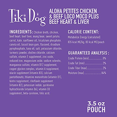  Tiki Pets Tiki Dog Aloha Petites Gluten & Grain Free Wet Food In A Pouch For Adult Dogs With Shredded Meat & Superfoods, 3.5oz 12pk, Chicken & Beef Lomi Lomi, 3.5oz (12 Pack)