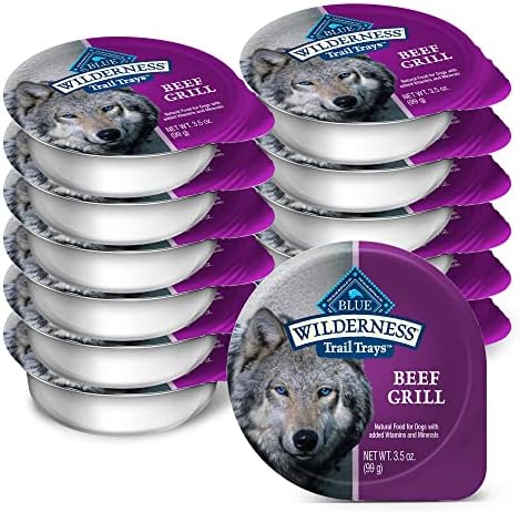  Blue Buffalo Wilderness Trail Trays High Protein, Natural Adult Wet Dog Food Cups, Beef Grill 3.5-oz (Pack Of 12)
