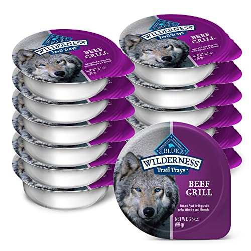  Blue Buffalo Wilderness Trail Trays High Protein, Natural Adult Wet Dog Food Cups, Beef Grill 3.5-oz (Pack Of 12)