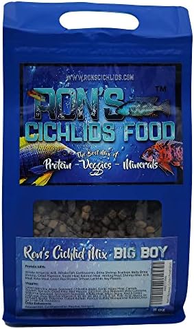  Ron's Cichlid Fish Food For African Cichlids, Tetras & Other Tropical Fish, Premium Food For Brighter Colors, Healthier Fish & Cleaner Tanks, Pellets Made With Real Shrimp & Natural Ingredients, 1 LB