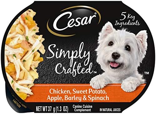  CESAR Simply Crafted Adult Wet Dog Food Meal Topper, Chicken, Carrots & Green Beans, (10) 1.3 Oz. Tubs