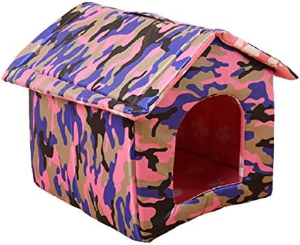  SONGBIRDTH Waterproof Dog House Lovely Wear-Resistant Foldable Pet Shelter For Home,Breathable Cotton Blend,Removable Easy To Clean Camouflage Red M