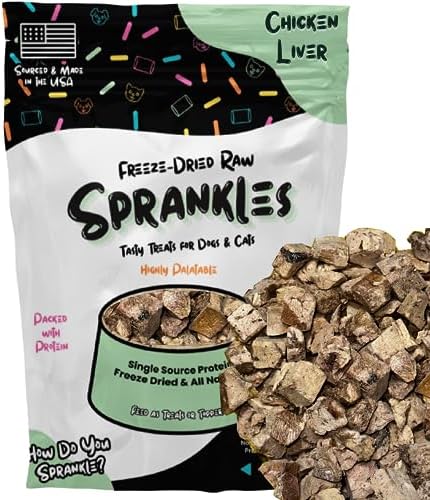  SPRANKLES Freeze Dried Chicken Liver Treats For Cats & Dogs - Single Ingredient All Natural Grain-Free, High Protein, Made In USA - Perfect For Training, Topper Or Snack (Chicken Liver, 6 Ounce)