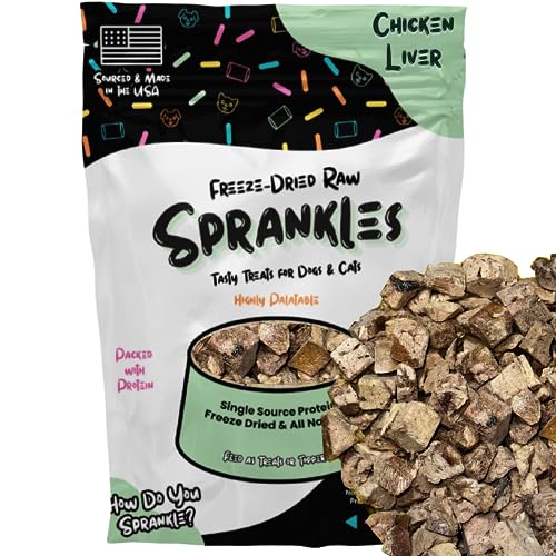  SPRANKLES Freeze Dried Chicken Liver Treats For Cats & Dogs - Single Ingredient All Natural Grain-Free, High Protein, Made In USA - Perfect For Training, Topper Or Snack (Chicken Liver, 6 Ounce)