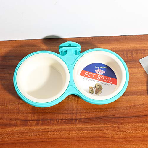 Pet Bowl 1PC Hanging Pet Double Bowls Pet Water Food Feeder Feeding Bowl For Cat Dog Cage- Size L (Greenish Blue)