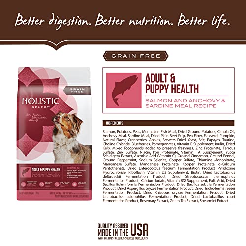  Holistic Select Natural Grain Free Dry Dog Food, Adult & Puppy Salmon, Anchovy & Sardine Recipe, 24-Pound Bag