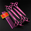 Pet Grooming Scissors Upscale Cat Dog 4 Pcs Set Pink Paint Professional Trimmer Kit Premium 7.0 Inch 6CR Steel Beauticians Straight Cutting & Thinning & Curved Shears Combs