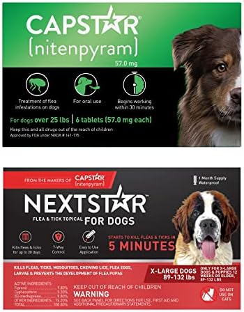  CAPSTAR (nitenpyram) Oral Flea Treatment For Dogs, Fast Acting Tablets Start Killing Fleas In 30 Minutes, Medium & Large Dogs (Over 25 Lbs), 6 Doses