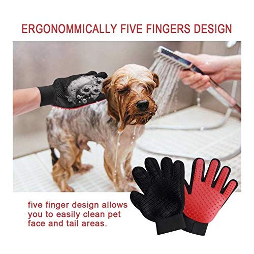  YangYan Cat Grooming Gloves Dog Hair Remover Gentle Deshedding Brush Comb Tool Pet Massage Mitt With Enhanced Long/Short Fur (Color : Red Pair, Size : One Size)
