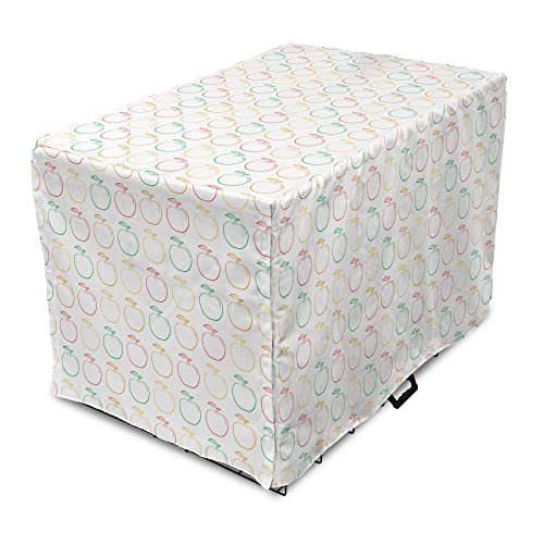  Lunarable Fruit Dog Crate Cover, Natural Theme Colorful Abstract Ripe Apples Motifs Organic Foods, Easy To Use Pet Kennel Cover For Small Dogs Puppies Kittens, 48 Inch, White Multicolor