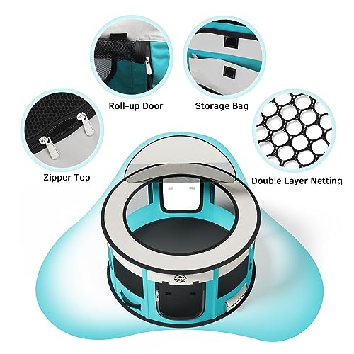  Playpen For Dogs, Large Foldable Pet Play Pens Indoor Outdoor Exercise Pen With Carrying Case Food Bowl For Cat Puppy Rabbit (Cyan, S)