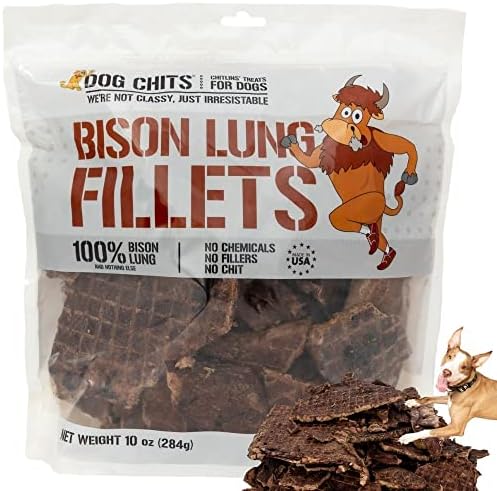  Dog Chits Bison Lung Fillets Dog And Puppy Treats - All Natural Grain And Chemical Free Training Chews - High Protein And Low Fat - Supports Dental Health - Made In The USA - Large 10 Oz Bag