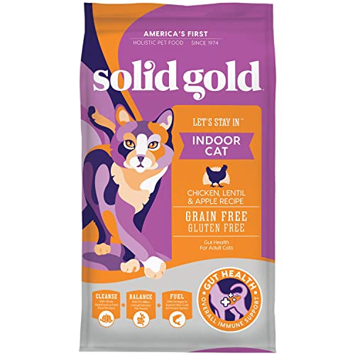  Solid Gold Indoor Dry Cat Food - Let's Stay In Cat Food Dry Kibble For Indoor Cats - Hairball & Sensitive Stomach - Grain & Gluten Free - Probiotics & Fiber For Digestive Health - Chicken - 6lb