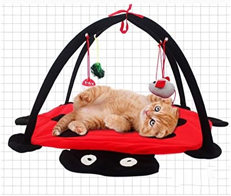  YangYan Foldable Kitten Tents Funny Pet Cat Tent Toys Pets Play Bed Toys Cat Play Mat Blanket House With Hanging Toy Cute Beetle Shape (Color : Red)