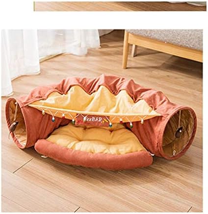  YangYan Cat Bed Tunnel Collapsible Removeable Cat Tunnel Tube Pet Interactive Play Toys With Plush Balls For Cat Puppy (Color : Gold)