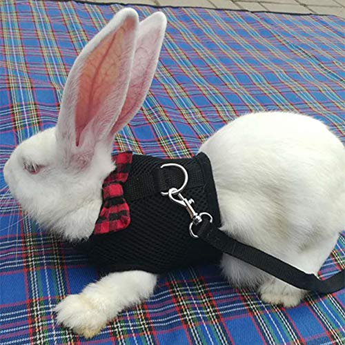  XxiaoTHAWxe Pet Leash Traction Rope, Small Animal Rabbits Hamster Vest Harness Walking Soft Bowknot Mesh Chest Strap For Walking Training Running - Black L