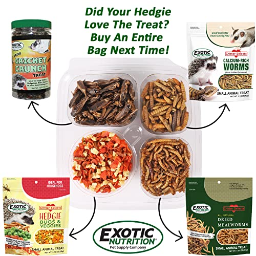  Hedgehog Treat Variety Pack - Healthy Natural Treat Assortment - Dried Mealworms, Dried Black Soldier Fly Larvae, Dried Crickets, Dried Apples & Carrots - Sampler Variety Value Package