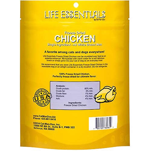  LIFE ESSENTIALS BY CAT-MAN-DOO All Natural Freeze Dried Chicken For Dogs & Cats - No Fillers, Preservatives, Or Additives - Grain Free Tasty Treat - 5 Oz Bag - Made In USA