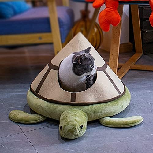 JENPECH Lovely Turtle/Hermit Crab Shape Cat Bed - Semi-Closed Detachable Comfortable Cat Nest For Pet - Soft Warm Pet Nest Dog Cat Bed Flannel Cat House B 16.93" X 12.4"