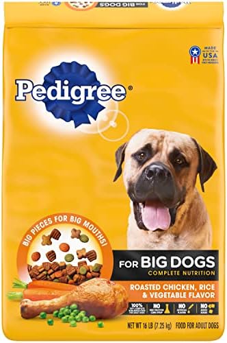  Pedigree For Big Dogs Adult Complete Nutrition Large Breed Dry Dog Food Roasted Chicken, Rice & Vegetable Flavor Dog Kibble, 16 Lb. Bag