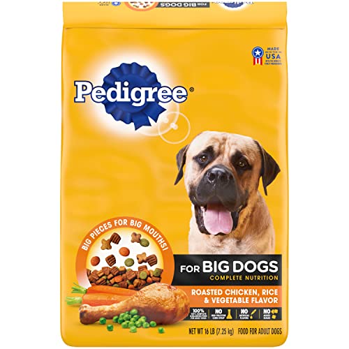  Pedigree For Big Dogs Adult Complete Nutrition Large Breed Dry Dog Food Roasted Chicken, Rice & Vegetable Flavor Dog Kibble, 16 Lb. Bag