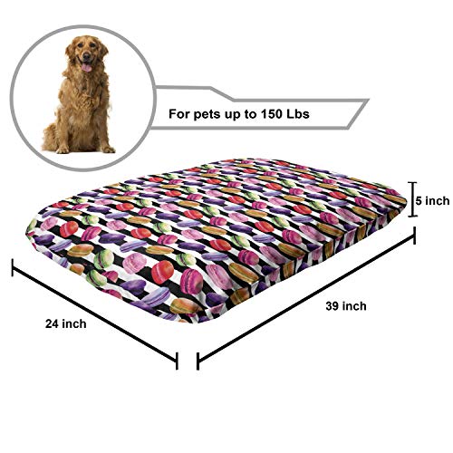  Lunarable Food Pet Bed, Colorful Macaron Yummy French Desert On Black And White Striped Background Print, Chew Resistant Pad For Dogs And Cats Cushion With Removable Cover, 24" X 39", Multicolor