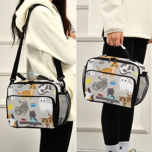  Eionryn Cute Kitty Cat With Cat Breeds Toys And Food Lunch Bags Lovely Cat Kitchen Lunch Box Insulated Cooler Bag Reusable Tote Shoulder Bag For Outdoor Picnic Meal Office