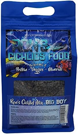  Ron's Cichlid Fish Food For African Cichlids, Tetras & Other Tropical Fish, Premium Food For Brighter Colors, Healthier Fish & Cleaner Tanks, Pellets Made With Real Shrimp & Natural Ingredients, 1 LB