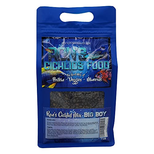  Ron's Cichlid Fish Food For African Cichlids, Tetras & Other Tropical Fish, Premium Food For Brighter Colors, Healthier Fish & Cleaner Tanks, Pellets Made With Real Shrimp & Natural Ingredients, 1 LB