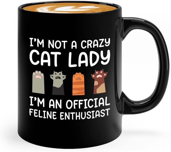  Flairy Land Cat Lady Coffee Mug 15oz Black - Passionate About Cats -Cat Paw Cat Parents Cat Mama Cat Lover Kitties Purr Feline Mom