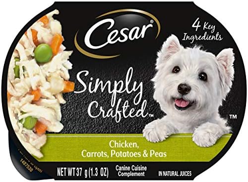  CESAR Simply Crafted Adult Wet Dog Food Meal Topper, Beef, Chicken, Purple Potatoes, Peas & Carrots, (10) 1.3 Oz. Tubs